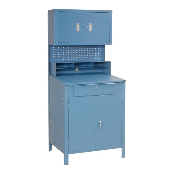 Global Industrial Shop Desk w/Lower Cabinet, Pigeonhole Compartments w/Upper Cabinet, 34-1/2W x 30D x 80H, Blue 249692